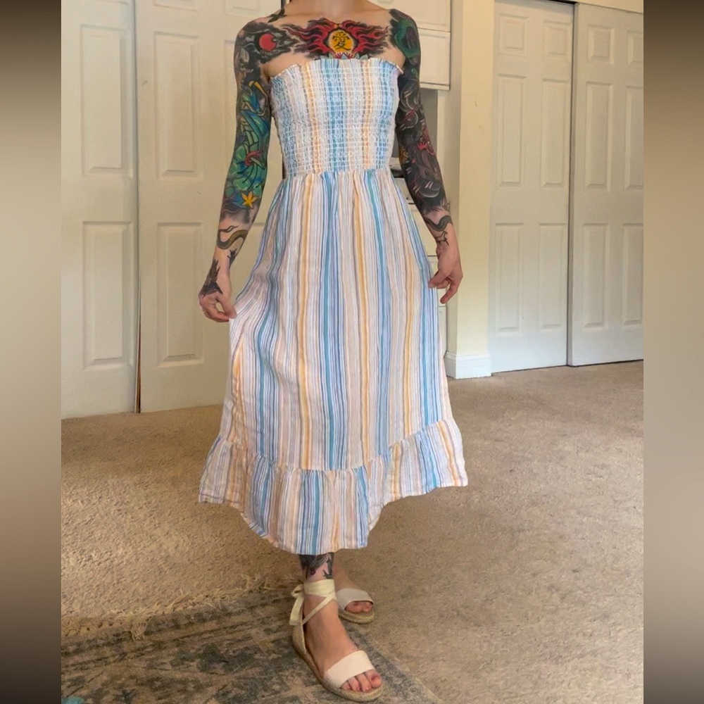 Reformation Striped Multicolor Summer Dress Linen